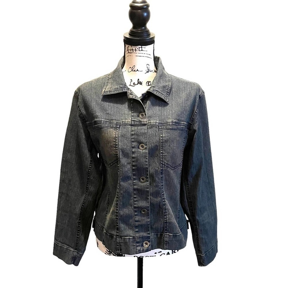 Chico’s Design Denim Jean Jacket Blue Size 1 Medium 8 Stretch Vintage Y2K